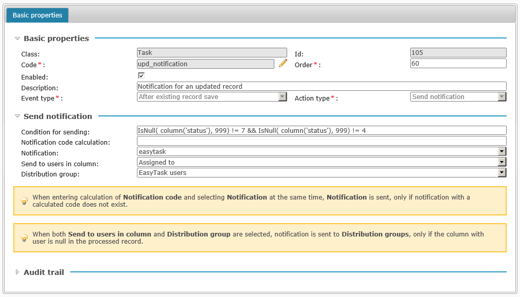 email notification is sent to the solver, to which the task is assigned, with stating basic task information and link to the task